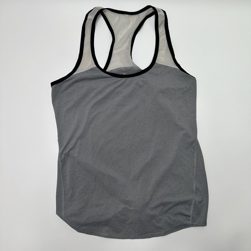 Athleta Chi Mesh Racerback‎ Tank Top Size Small Gray White Back Tie Grey Workout